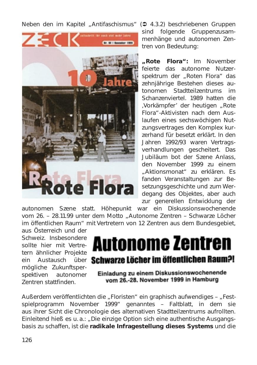 Seite 126 des Verfassungsschutzbericht 1999 Hamburg