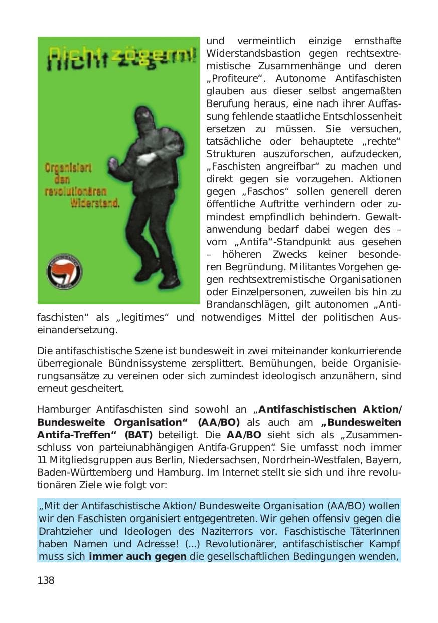 Seite 138 des Verfassungsschutzbericht 1999 Hamburg