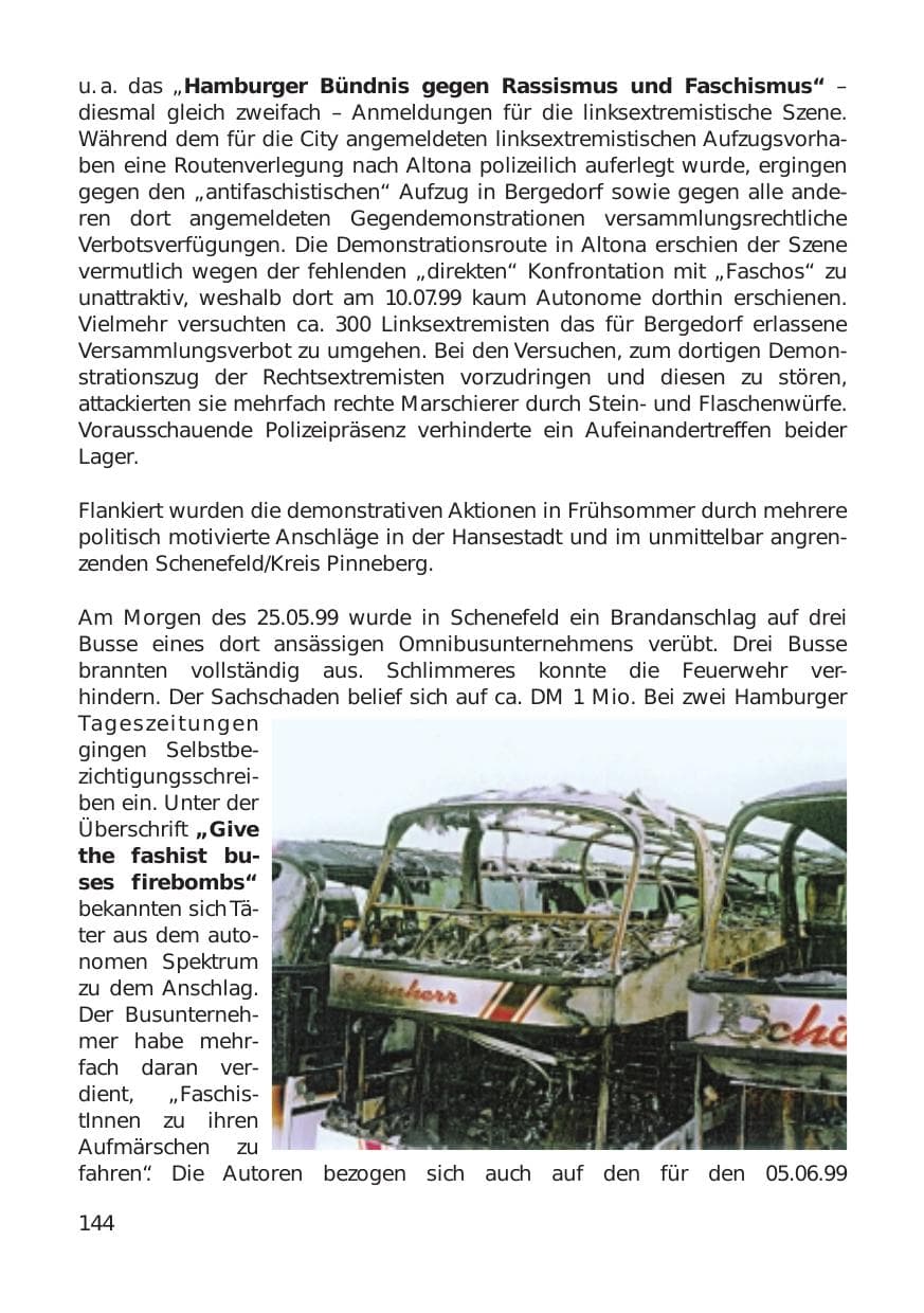 Seite 144 des Verfassungsschutzbericht 1999 Hamburg