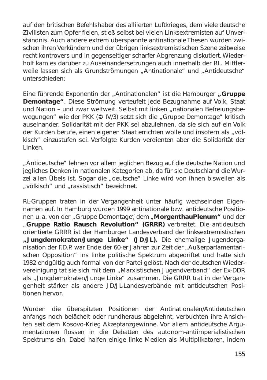 Seite 155 des Verfassungsschutzbericht 1999 Hamburg