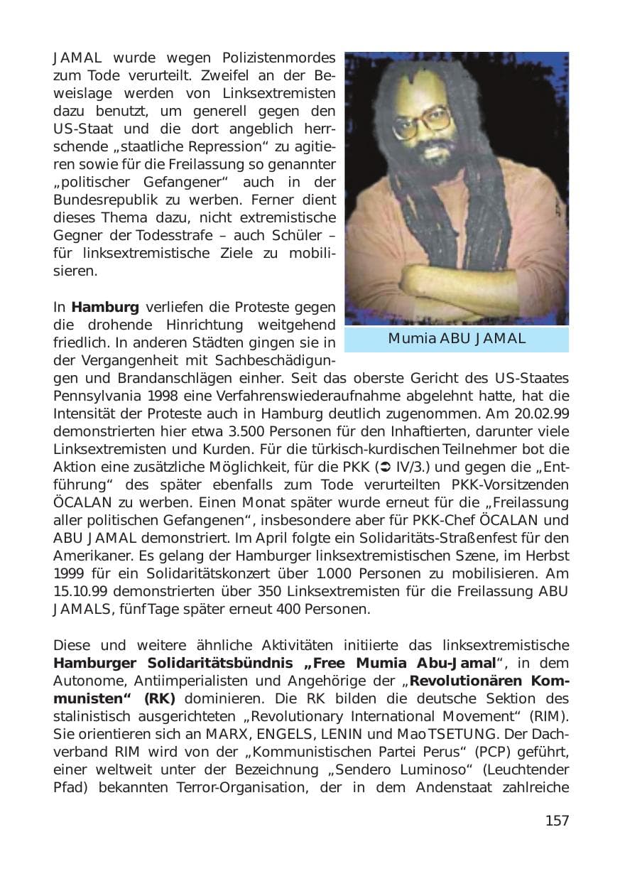 Seite 157 des Verfassungsschutzbericht 1999 Hamburg