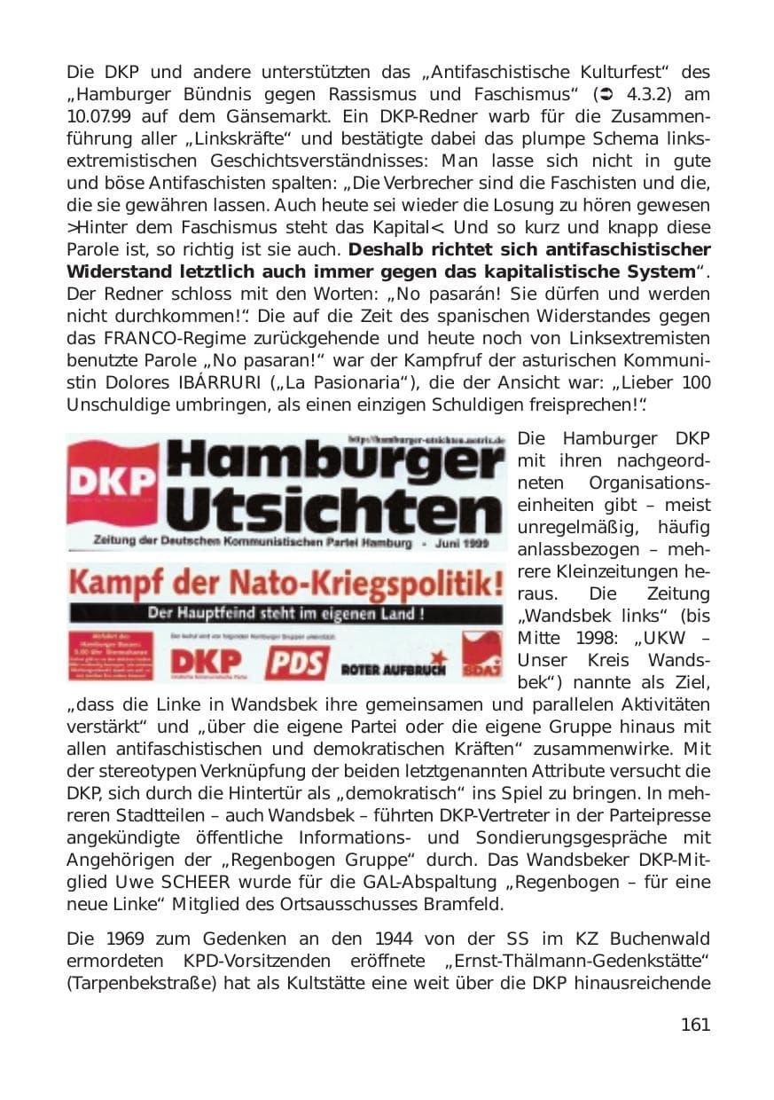 Seite 161 des Verfassungsschutzbericht 1999 Hamburg
