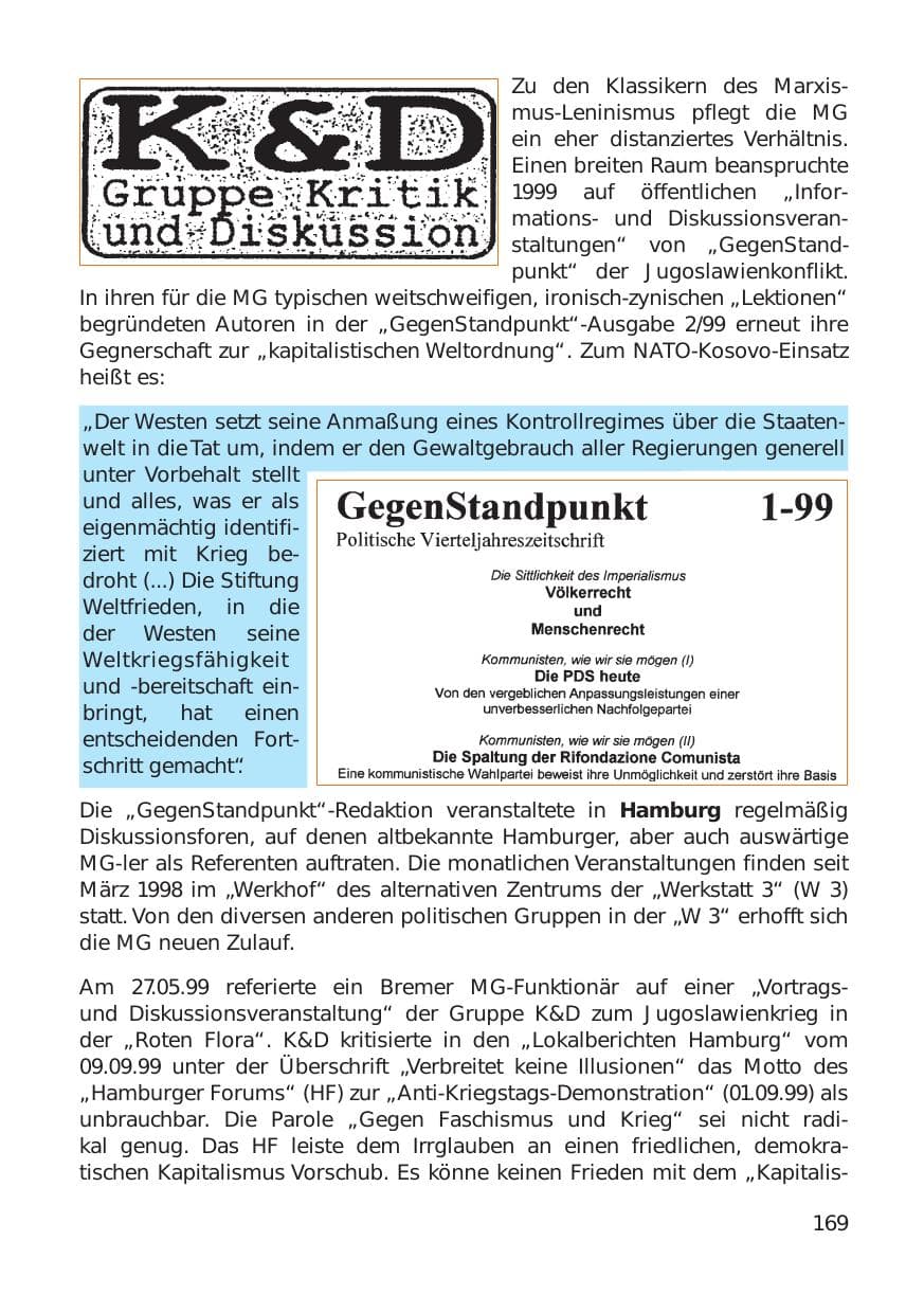 Seite 169 des Verfassungsschutzbericht 1999 Hamburg