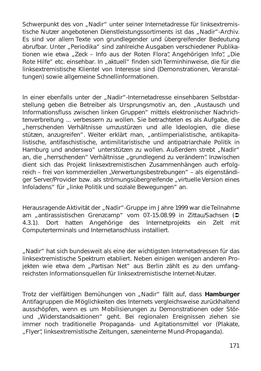 Seite 171 des Verfassungsschutzbericht 1999 Hamburg