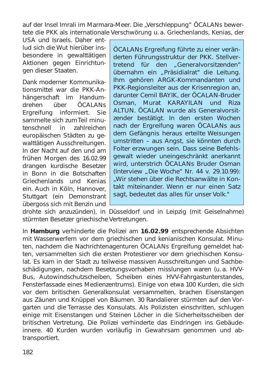 Seite 182 des Verfassungsschutzbericht 1999 Hamburg
