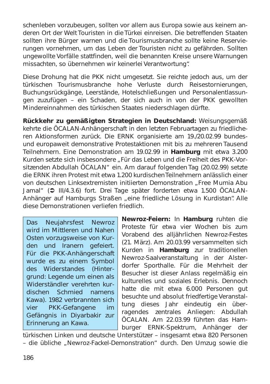 Seite 186 des Verfassungsschutzbericht 1999 Hamburg