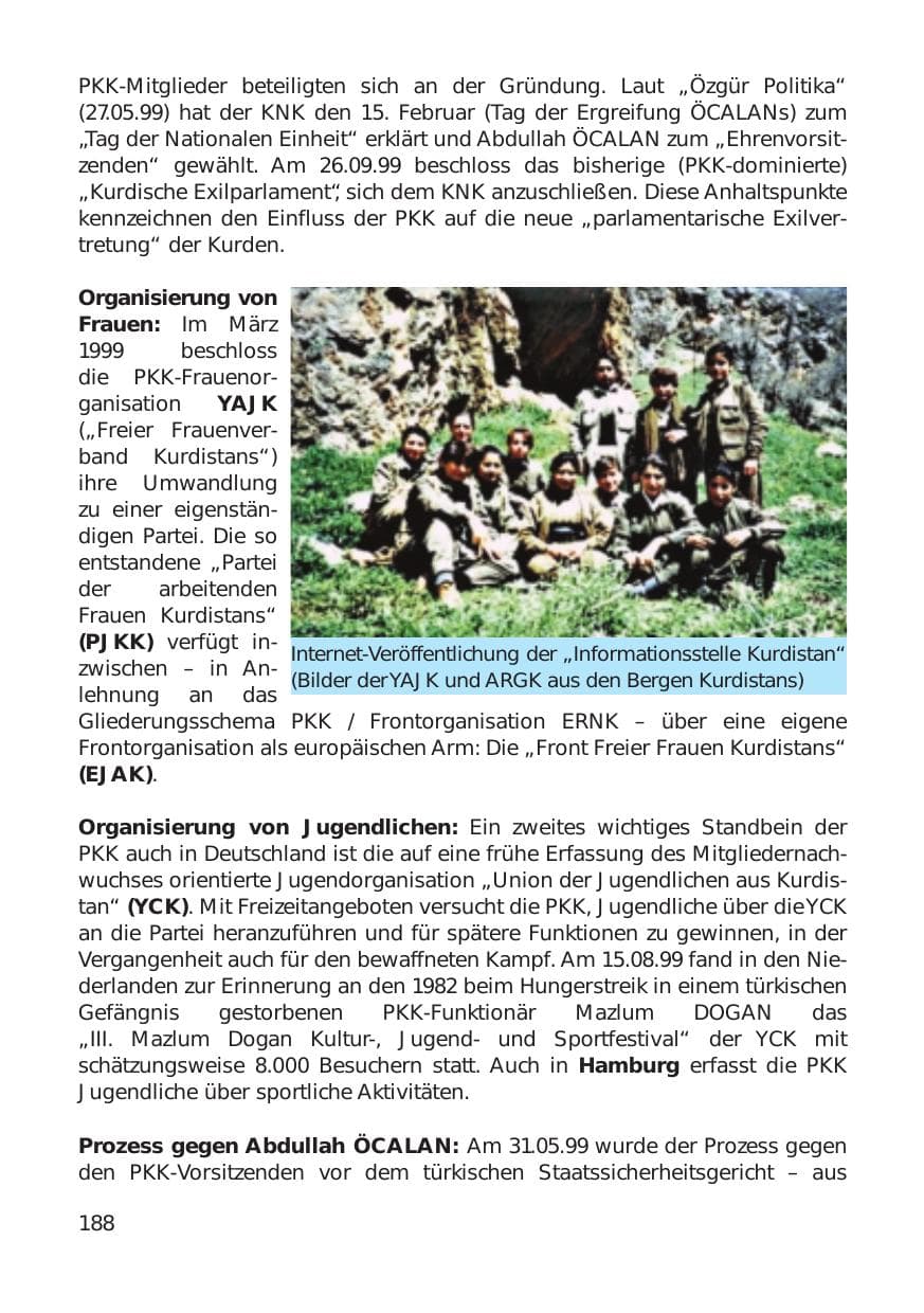 Seite 188 des Verfassungsschutzbericht 1999 Hamburg