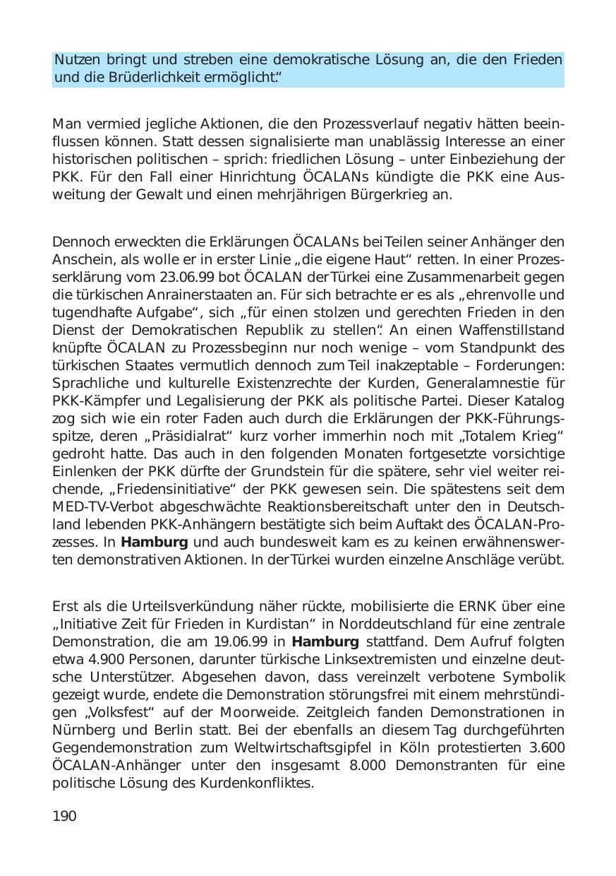 Seite 190 des Verfassungsschutzbericht 1999 Hamburg