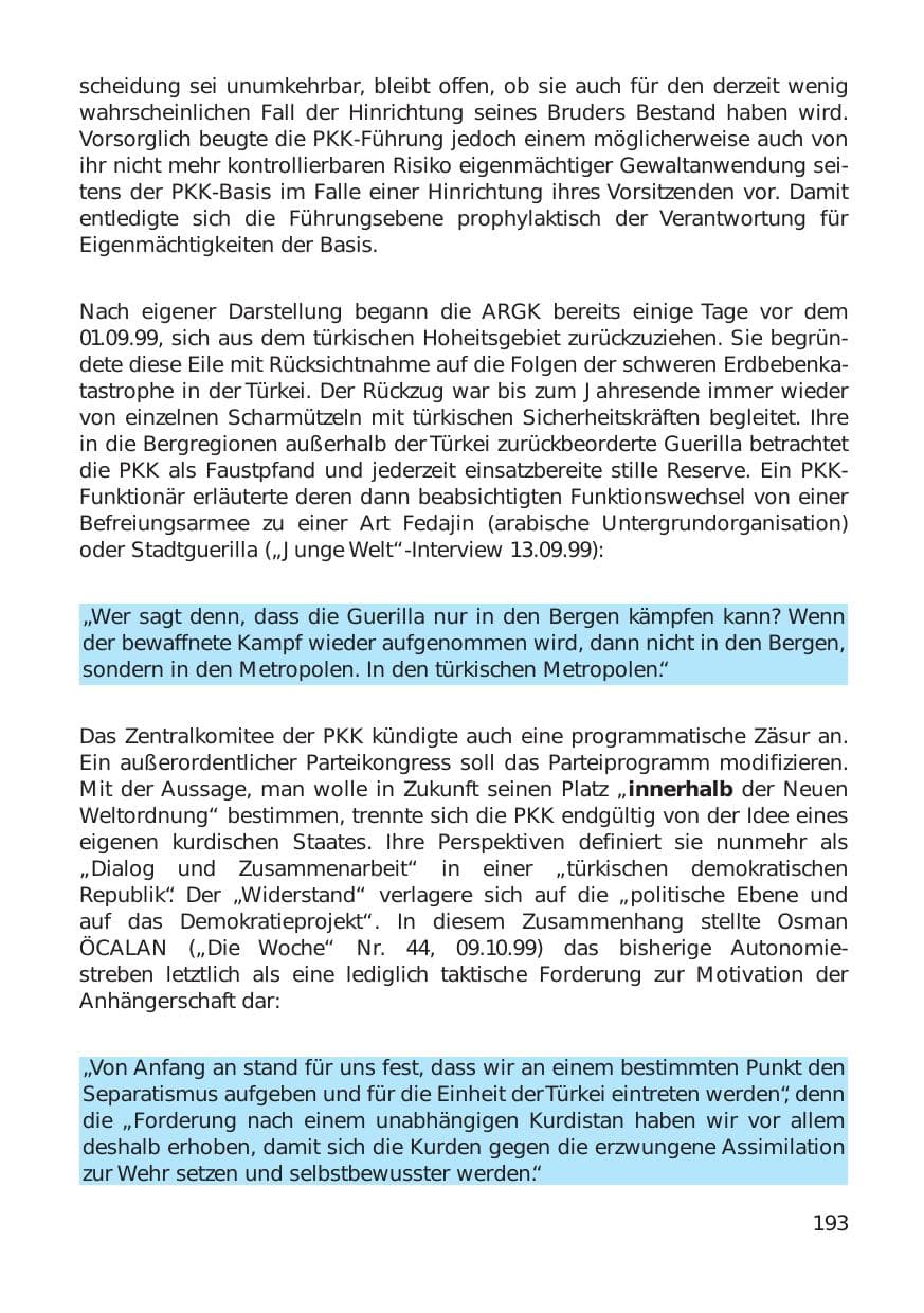 Seite 193 des Verfassungsschutzbericht 1999 Hamburg