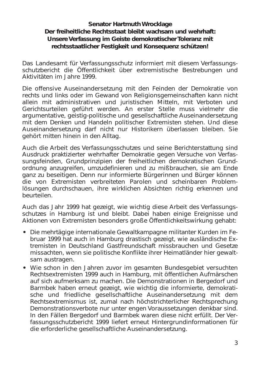 Seite 3 des Verfassungsschutzbericht 1999 Hamburg