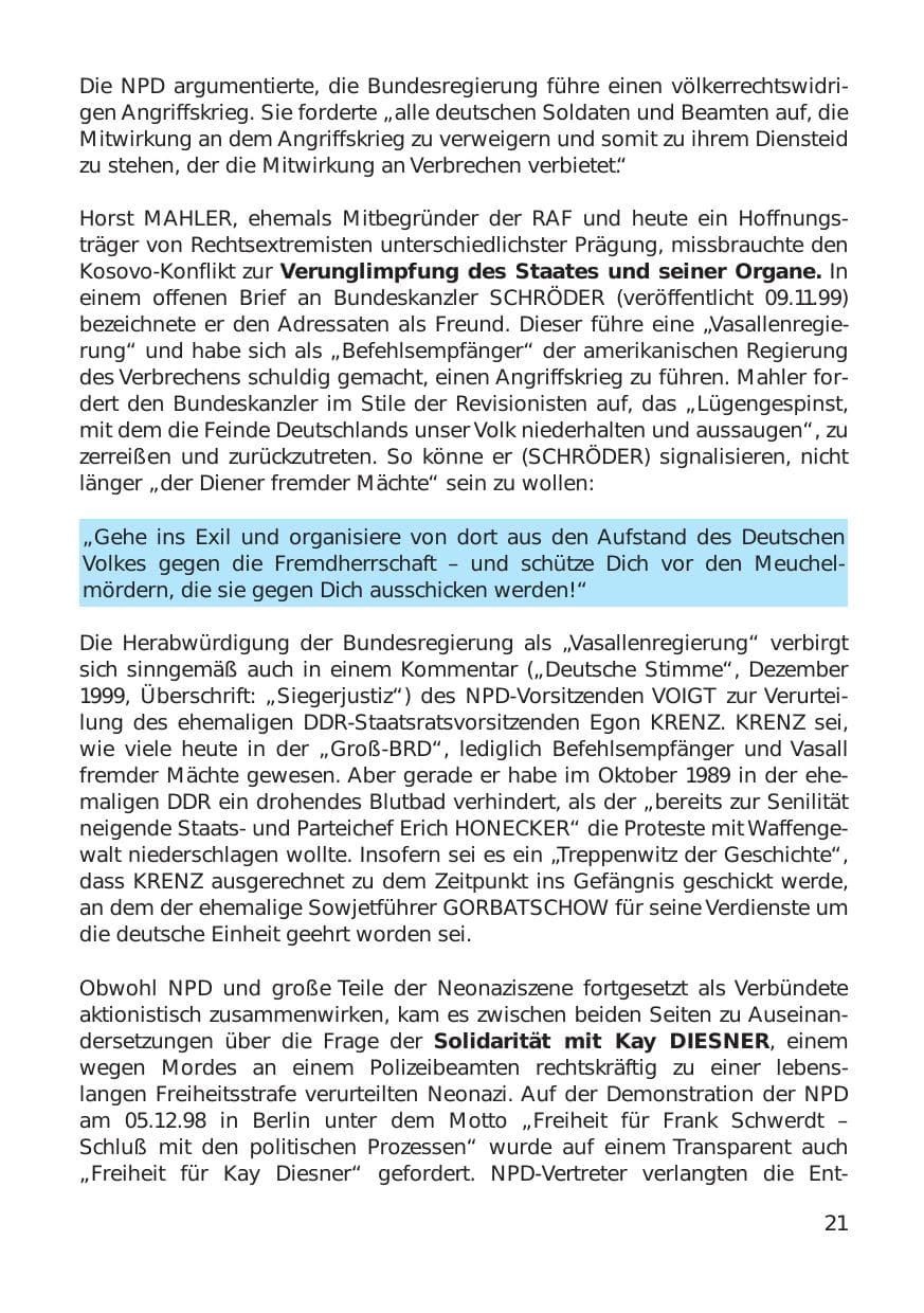 Seite 21 des Verfassungsschutzbericht 1999 Hamburg