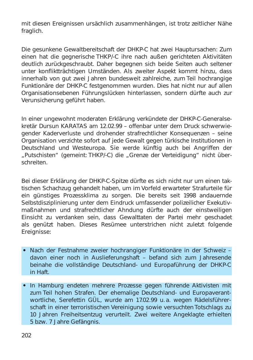 Seite 202 des Verfassungsschutzbericht 1999 Hamburg