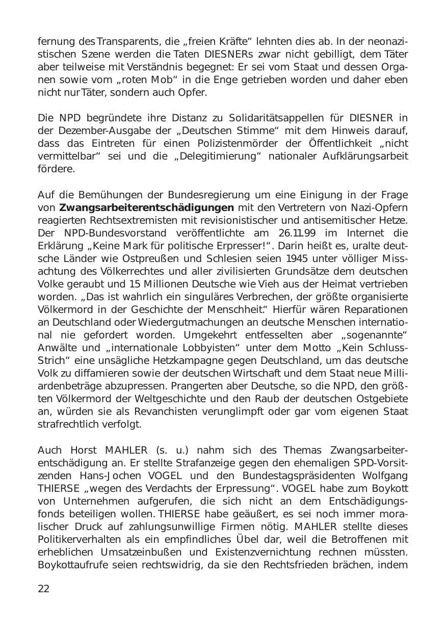 Seite 22 des Verfassungsschutzbericht 1999 Hamburg