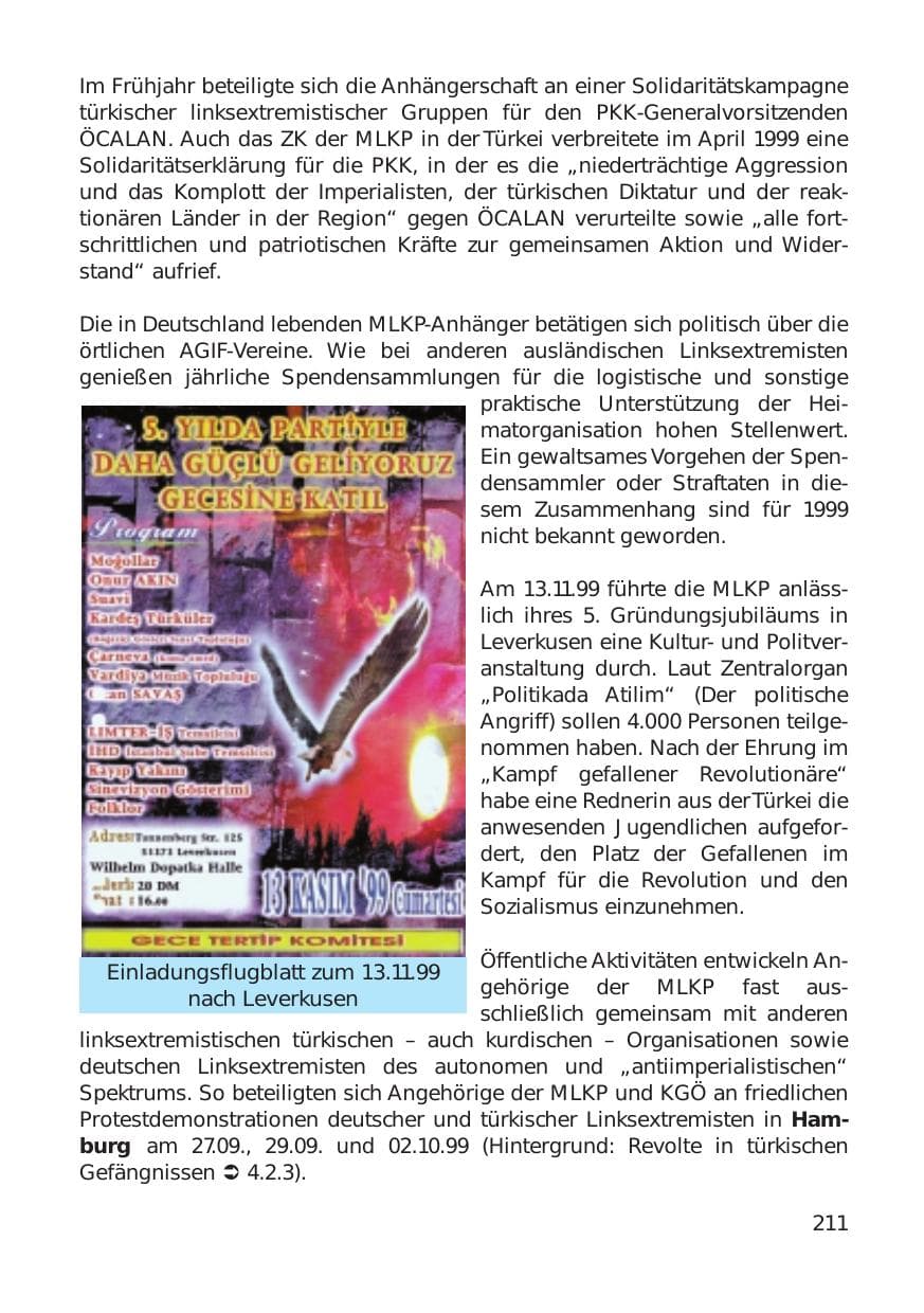 Seite 211 des Verfassungsschutzbericht 1999 Hamburg