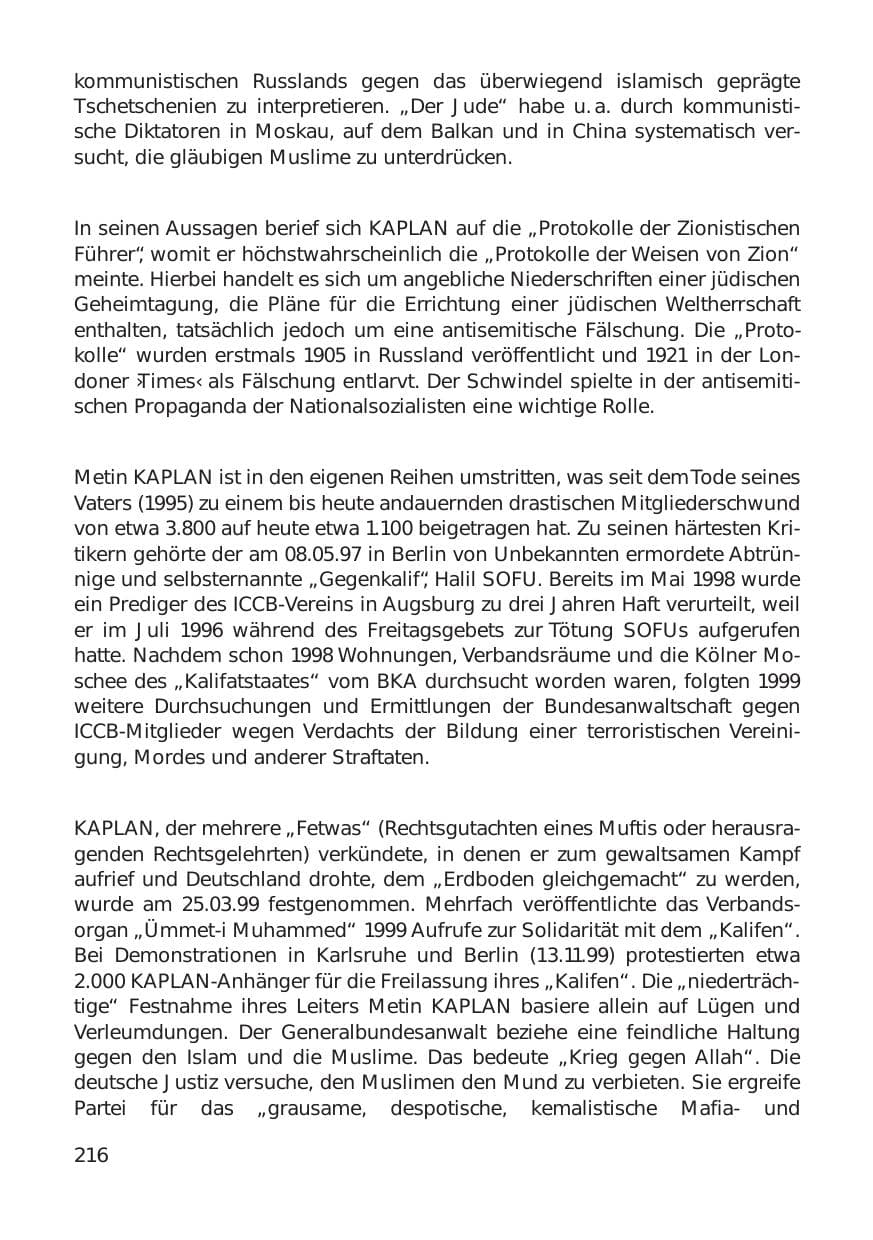 Seite 216 des Verfassungsschutzbericht 1999 Hamburg