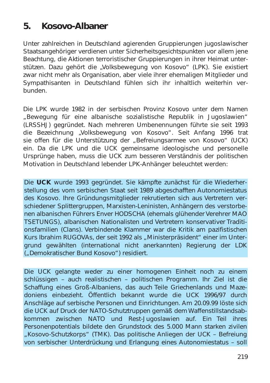 Seite 219 des Verfassungsschutzbericht 1999 Hamburg