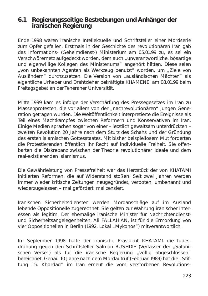 Seite 223 des Verfassungsschutzbericht 1999 Hamburg