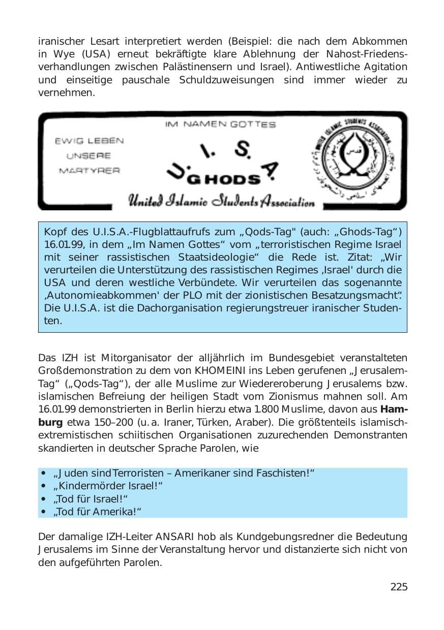 Seite 225 des Verfassungsschutzbericht 1999 Hamburg