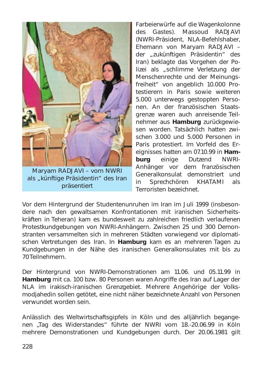 Seite 228 des Verfassungsschutzbericht 1999 Hamburg