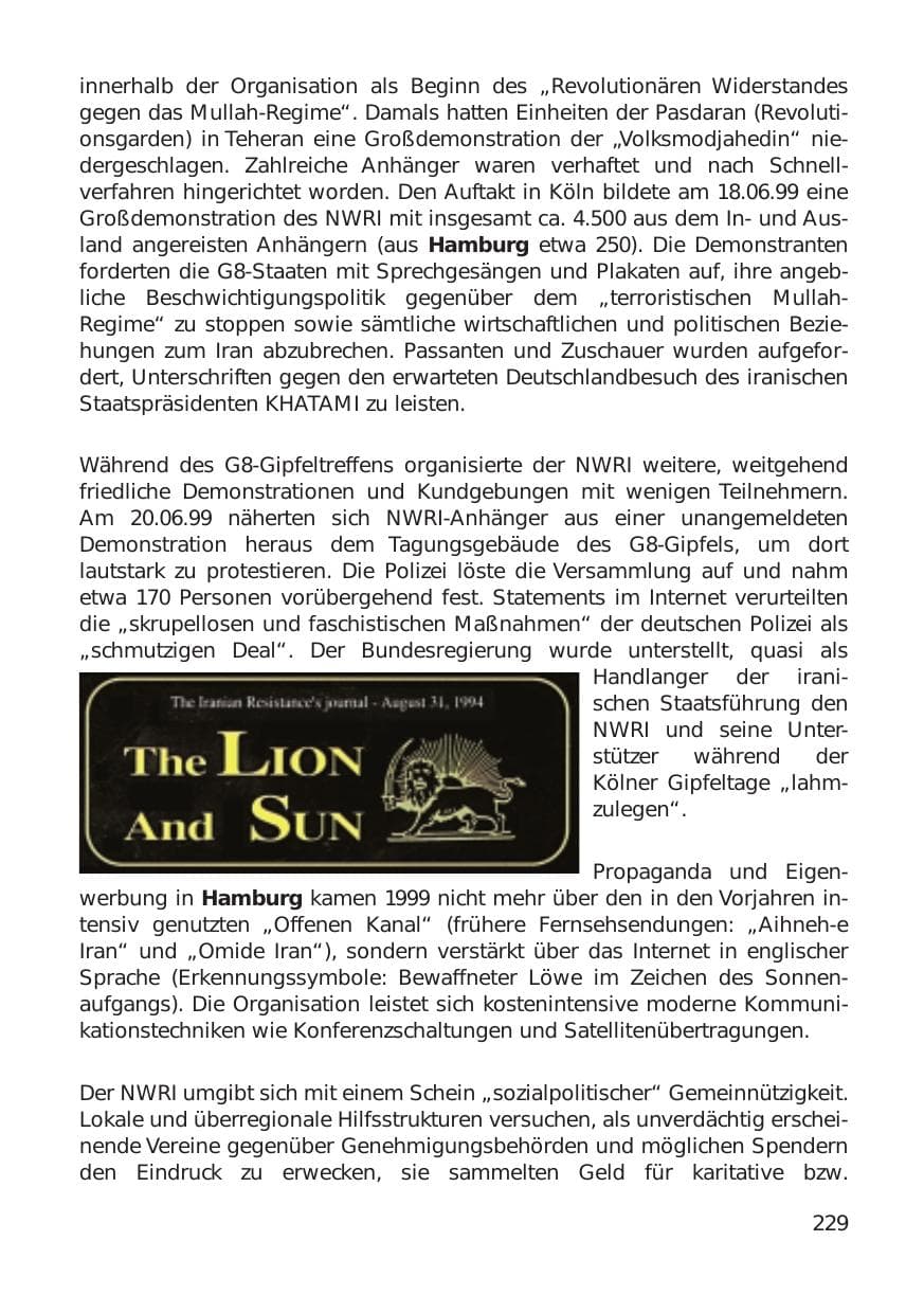 Seite 229 des Verfassungsschutzbericht 1999 Hamburg