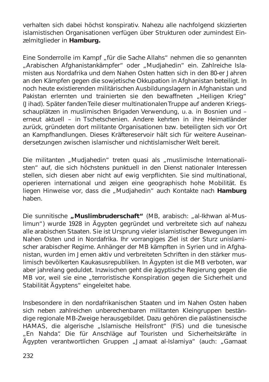 Seite 232 des Verfassungsschutzbericht 1999 Hamburg
