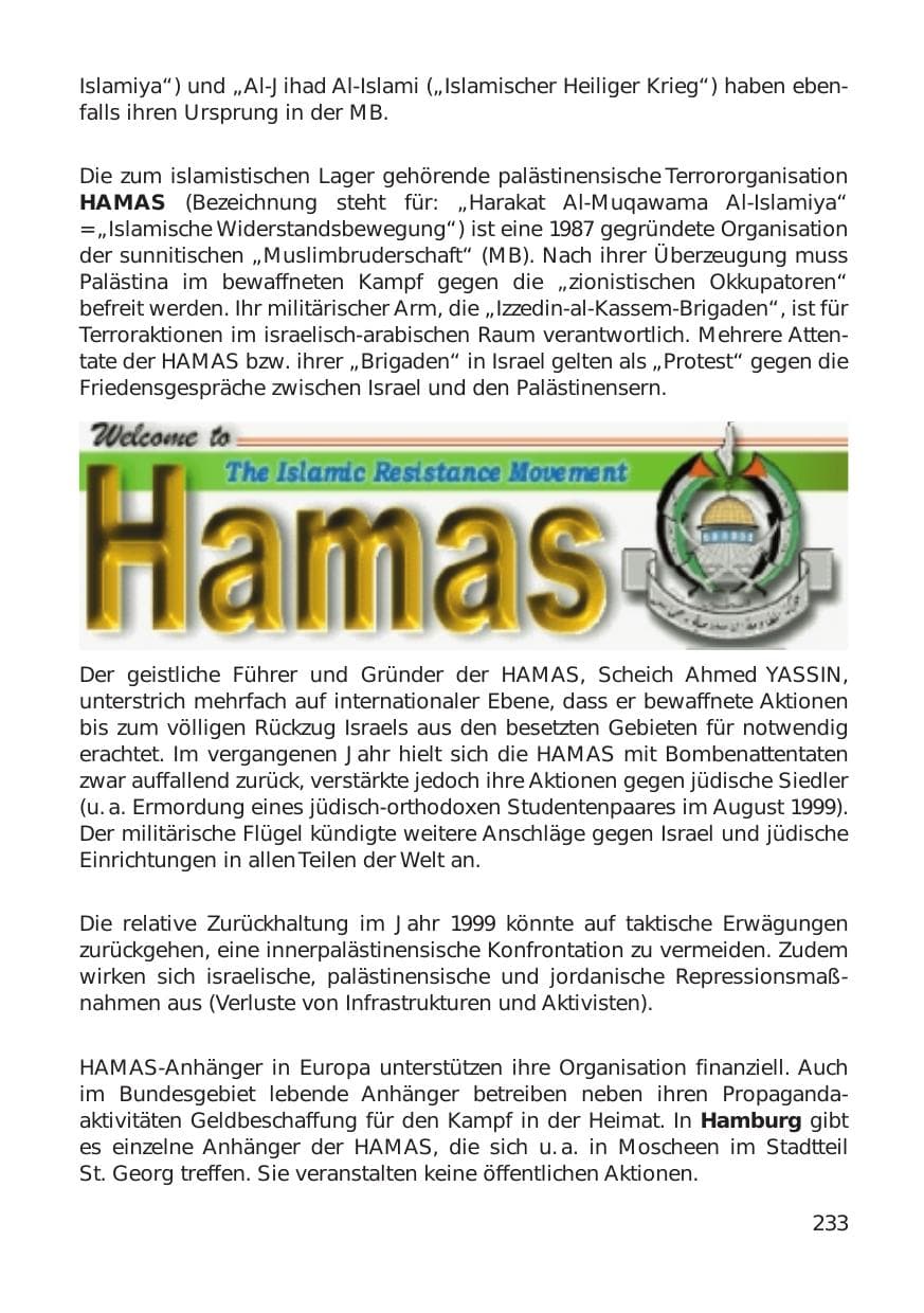 Seite 233 des Verfassungsschutzbericht 1999 Hamburg