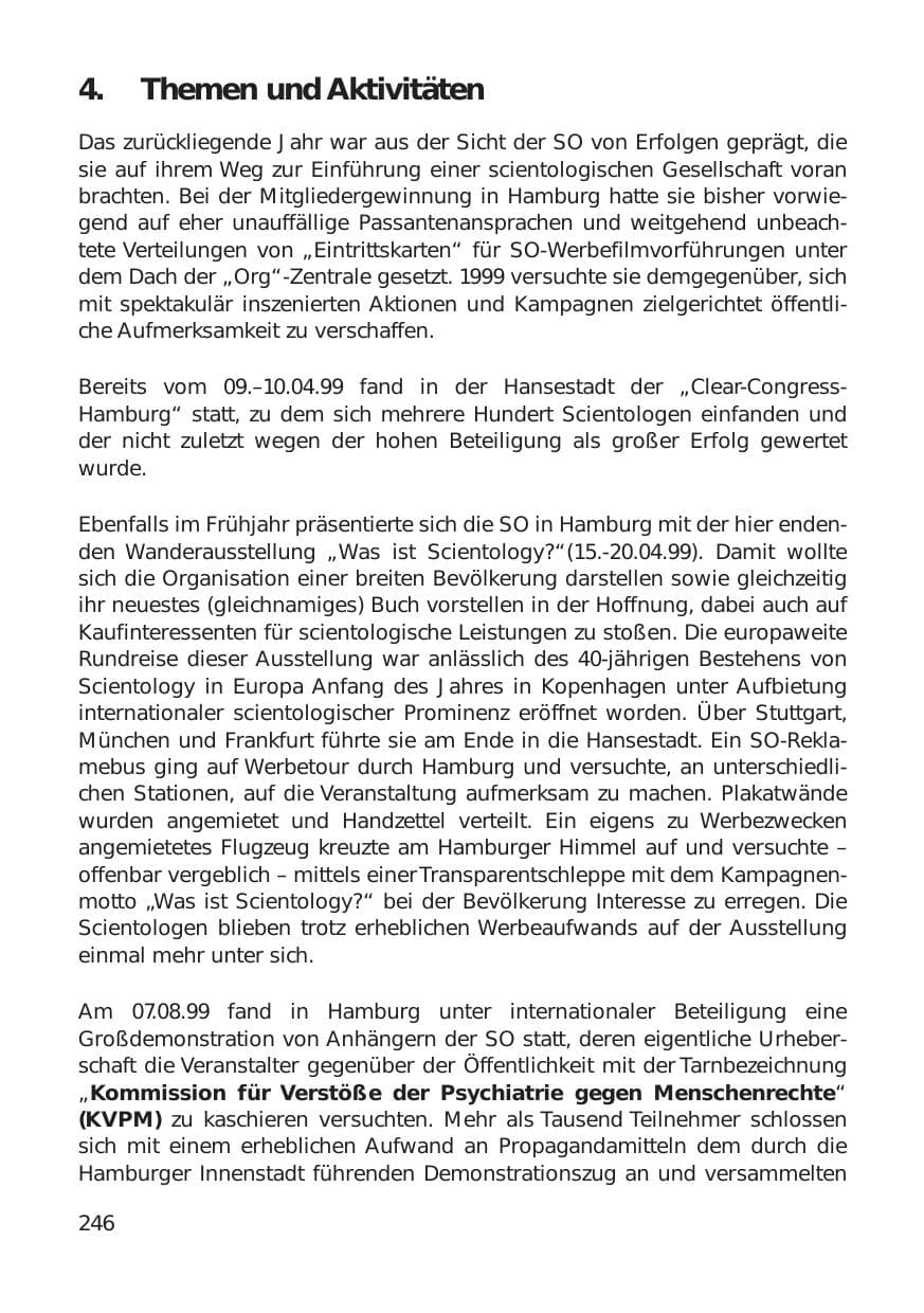Seite 246 des Verfassungsschutzbericht 1999 Hamburg