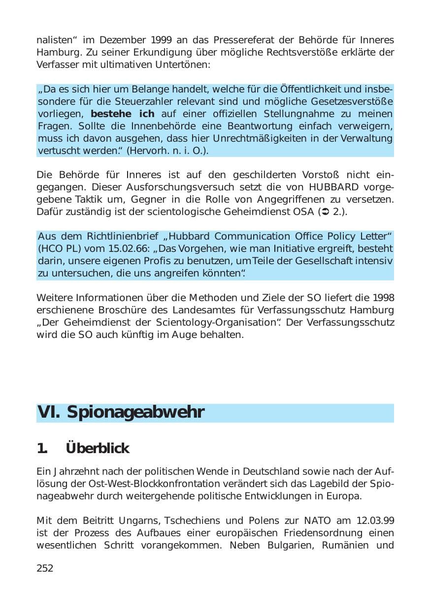Seite 252 des Verfassungsschutzbericht 1999 Hamburg