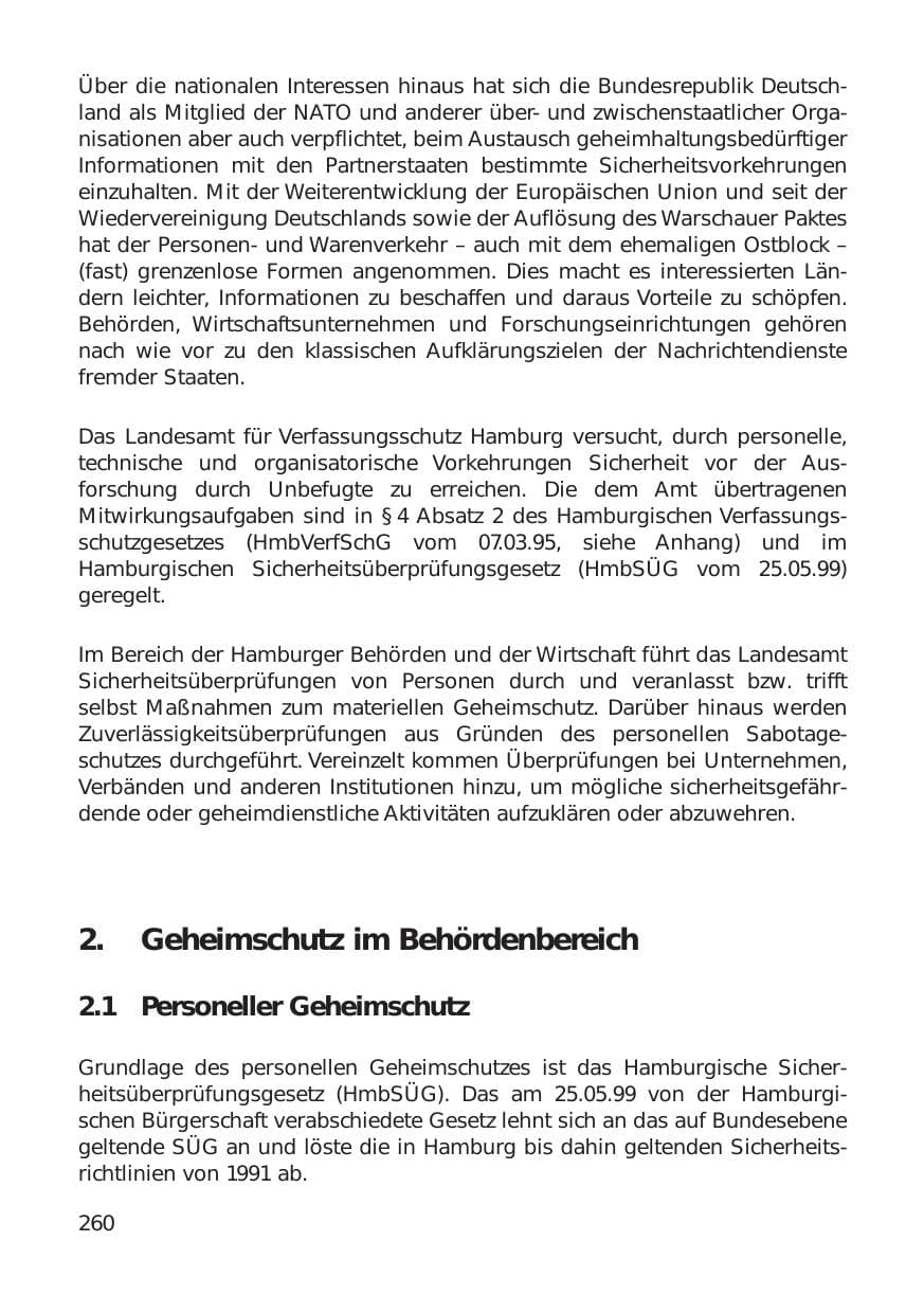 Seite 260 des Verfassungsschutzbericht 1999 Hamburg