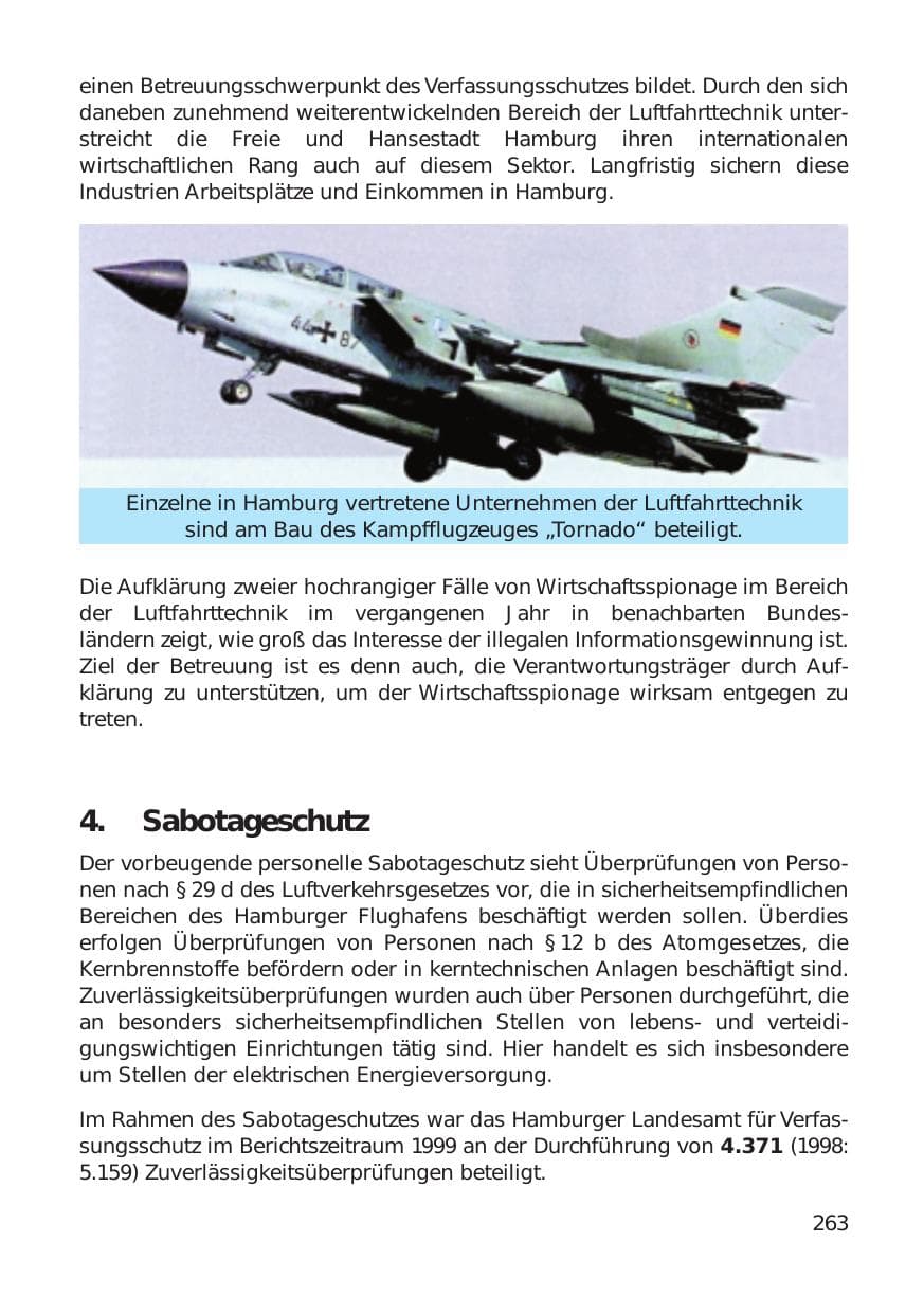 Seite 263 des Verfassungsschutzbericht 1999 Hamburg