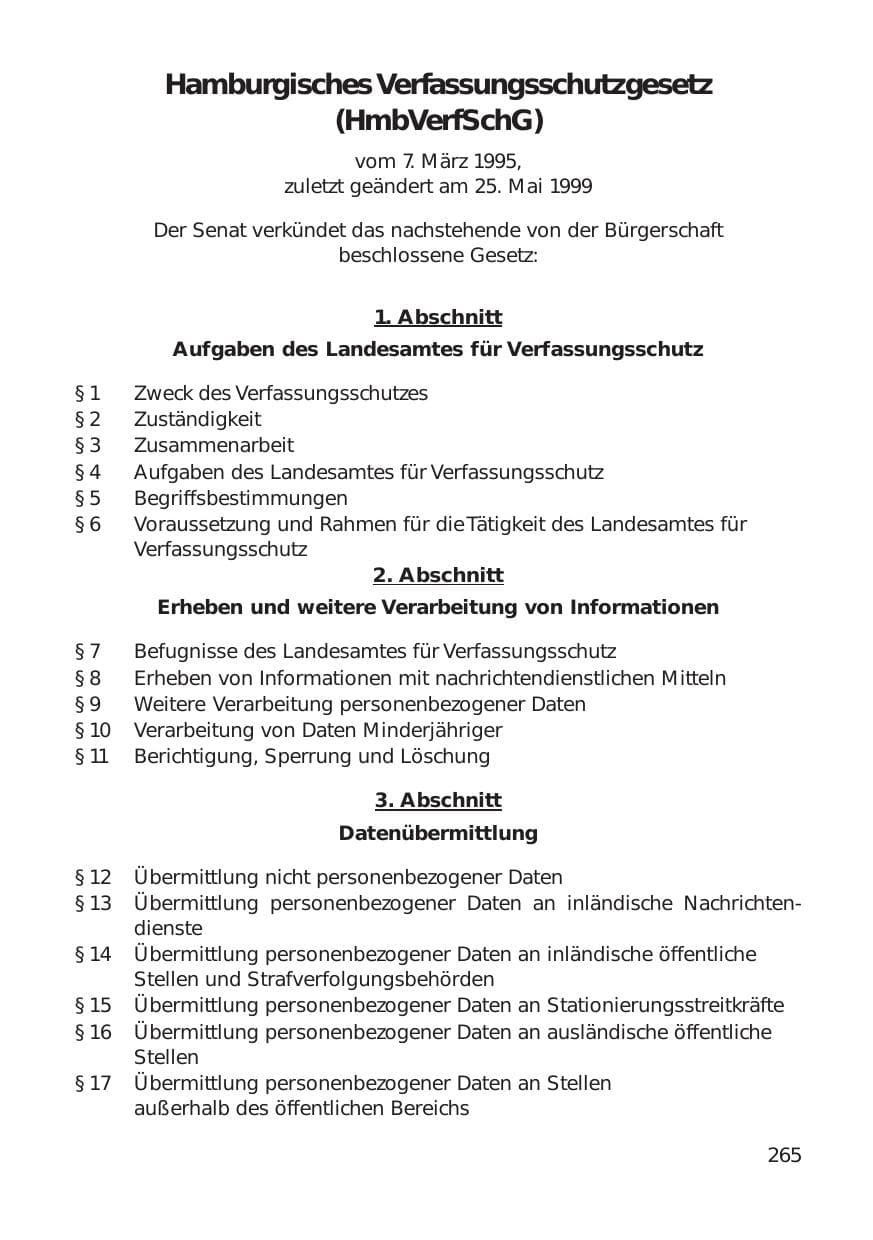 Seite 265 des Verfassungsschutzbericht 1999 Hamburg