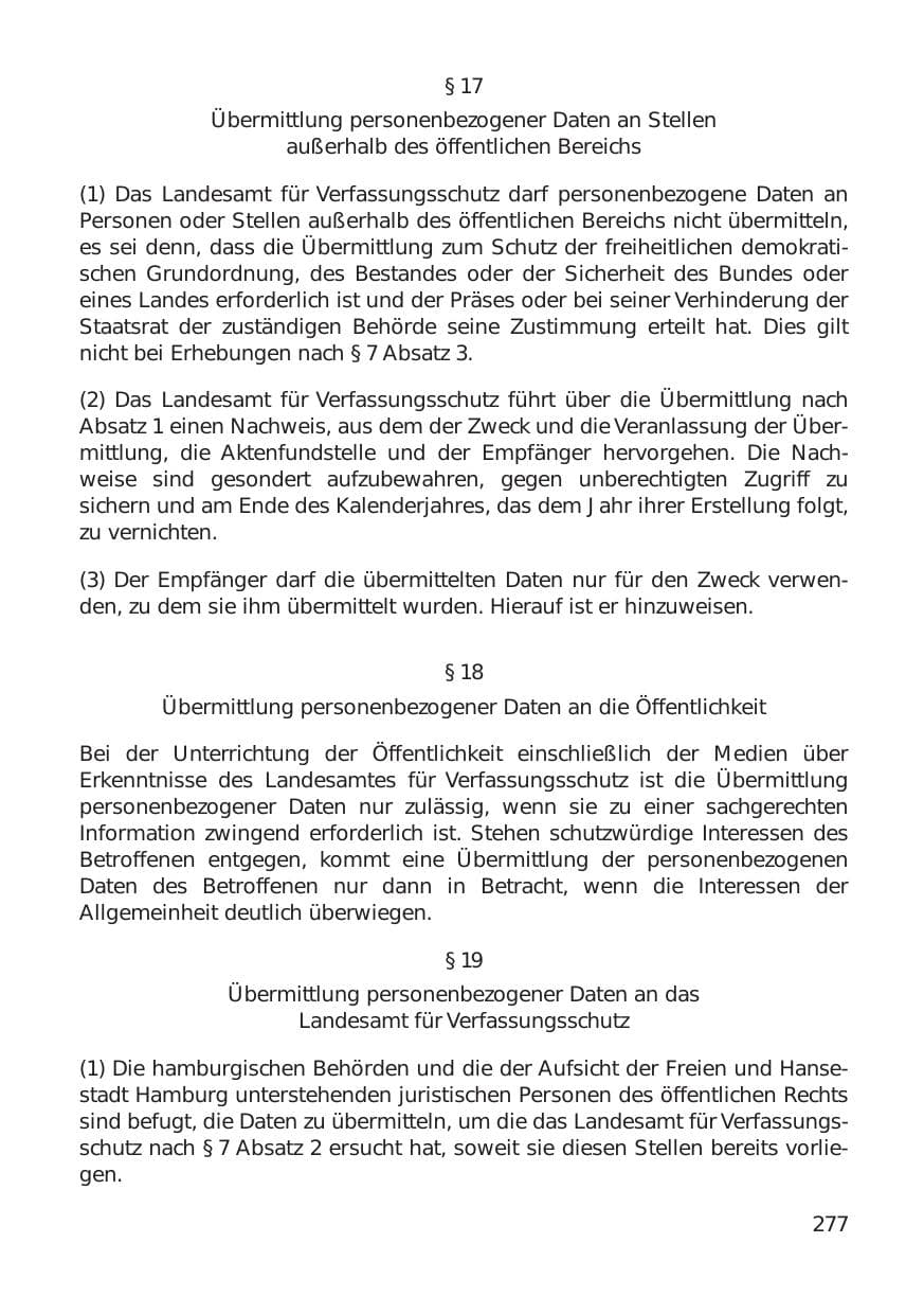 Seite 277 des Verfassungsschutzbericht 1999 Hamburg
