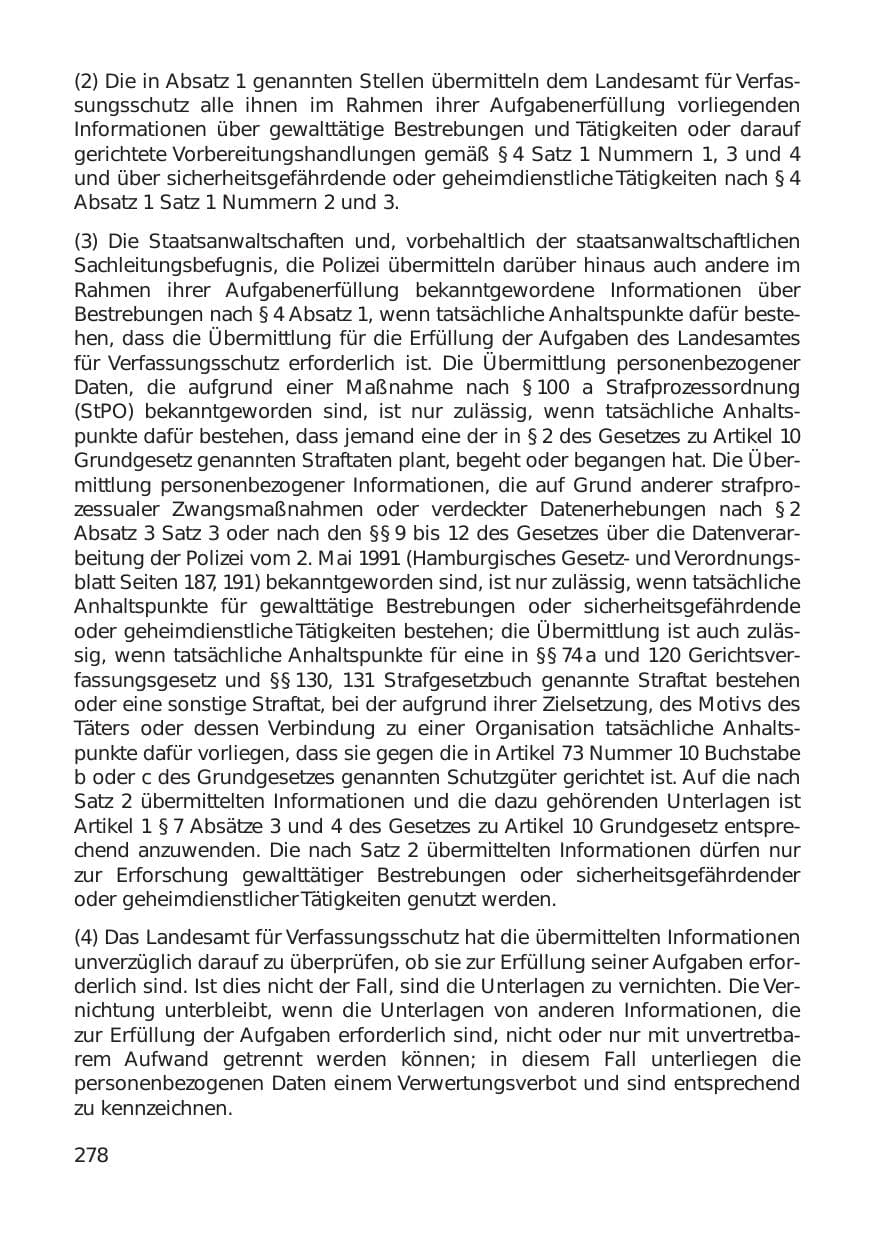 Seite 278 des Verfassungsschutzbericht 1999 Hamburg