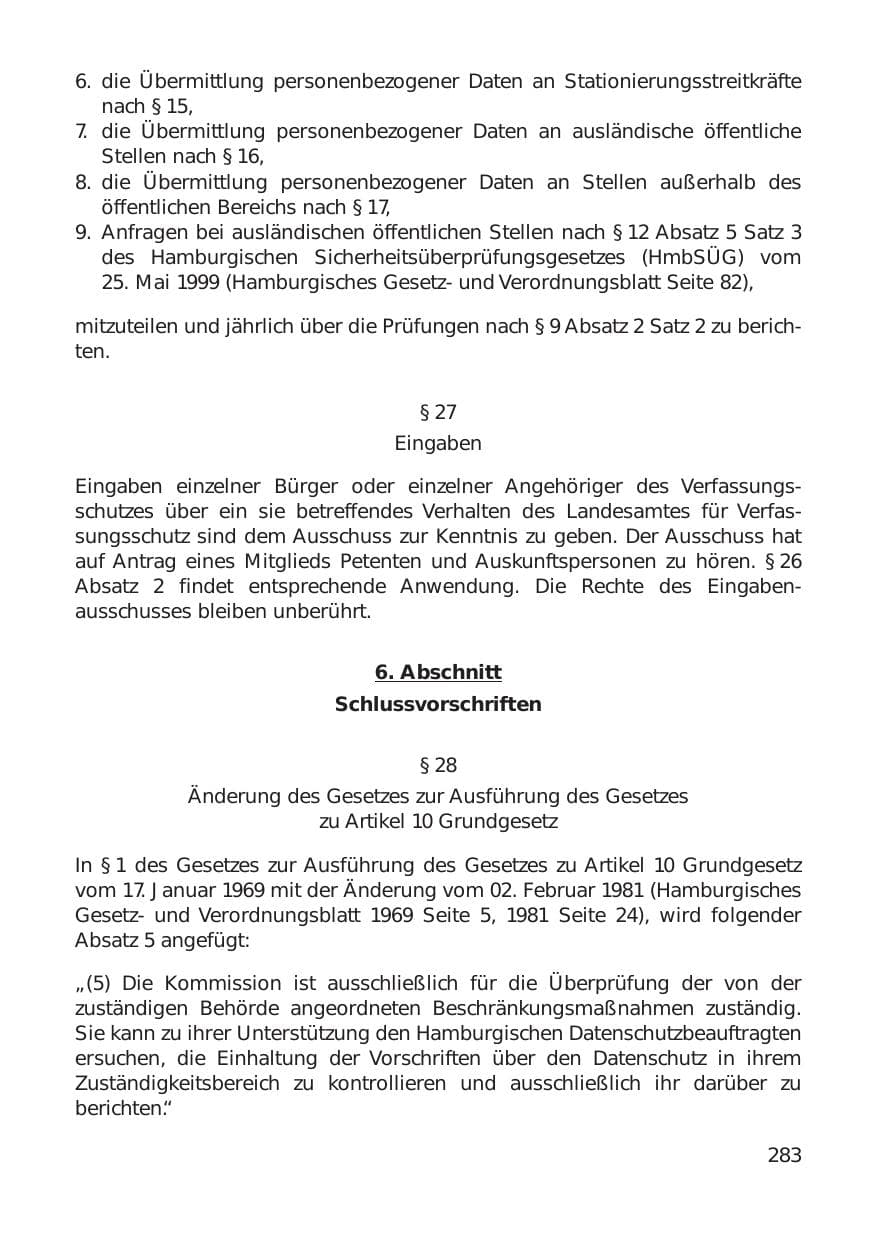 Seite 283 des Verfassungsschutzbericht 1999 Hamburg
