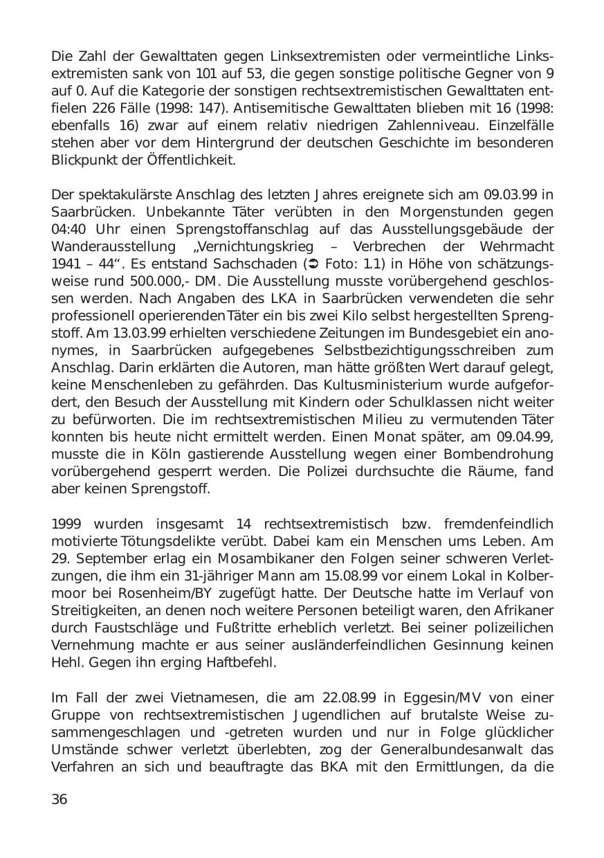 Seite 36 des Verfassungsschutzbericht 1999 Hamburg