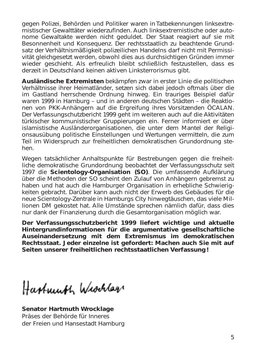 Seite 5 des Verfassungsschutzbericht 1999 Hamburg