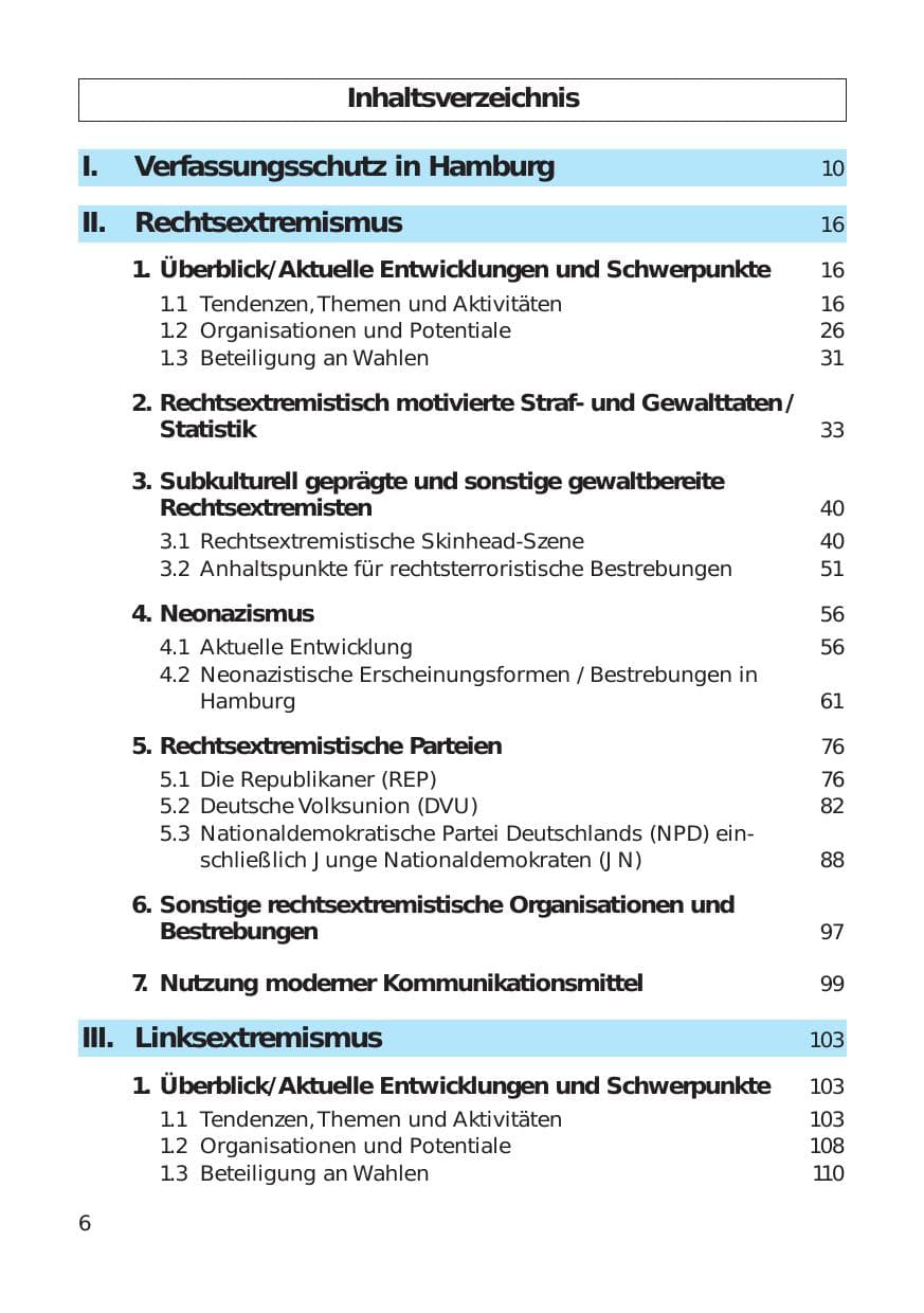 Seite 6 des Verfassungsschutzbericht 1999 Hamburg