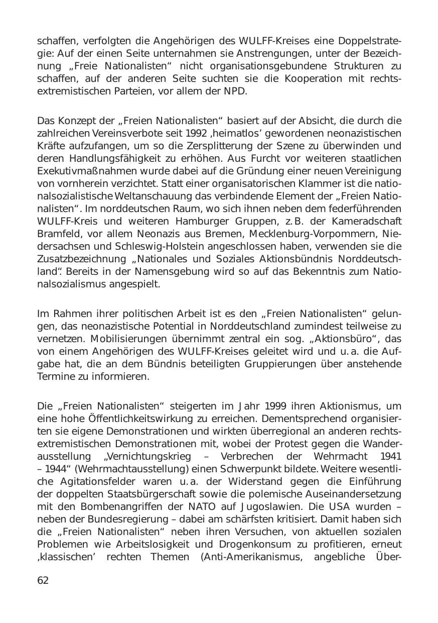 Seite 62 des Verfassungsschutzbericht 1999 Hamburg