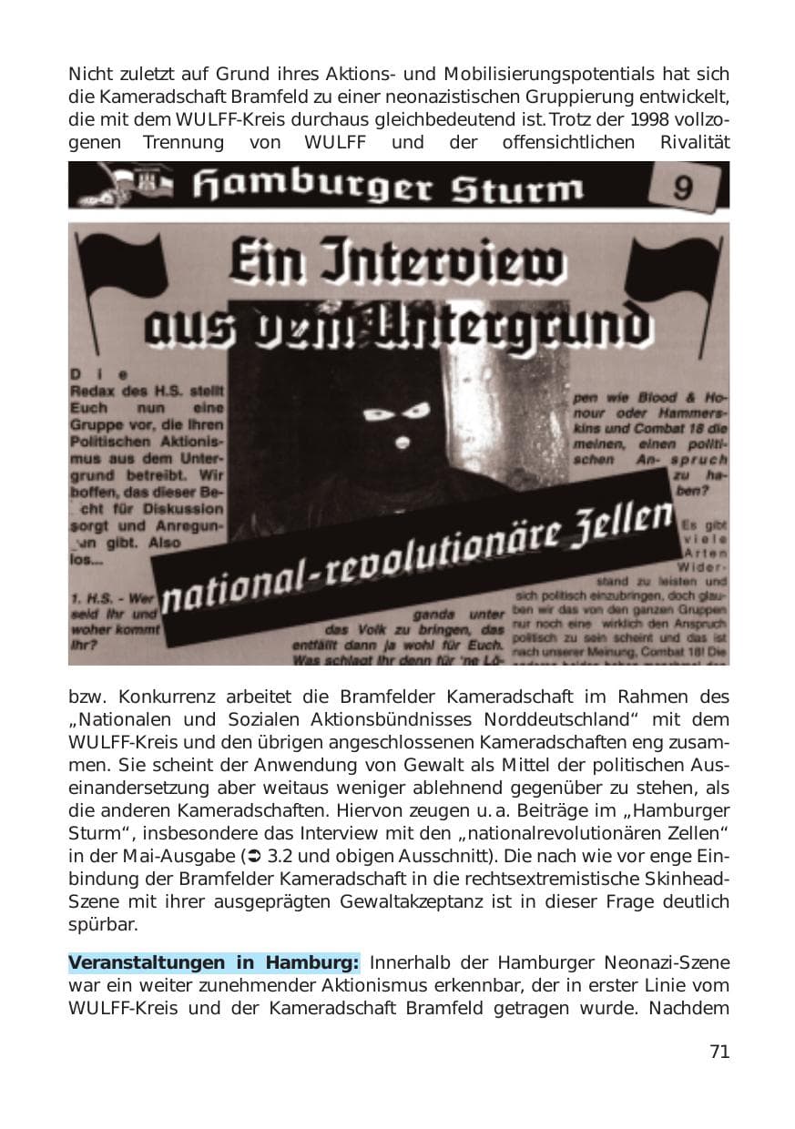 Seite 71 des Verfassungsschutzbericht 1999 Hamburg