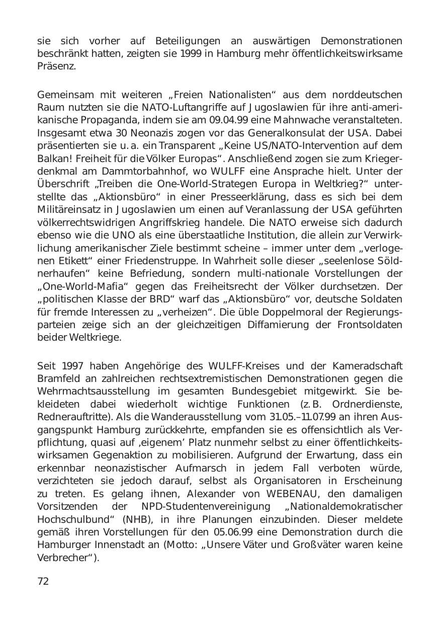 Seite 72 des Verfassungsschutzbericht 1999 Hamburg