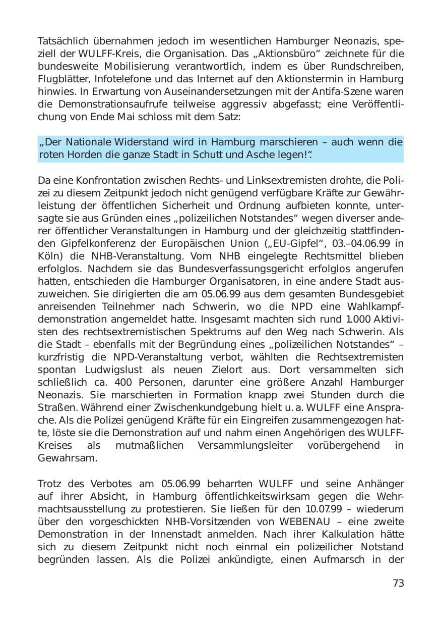 Seite 73 des Verfassungsschutzbericht 1999 Hamburg