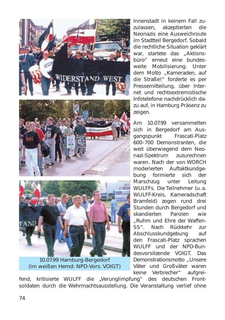Seite 74 des Verfassungsschutzbericht 1999 Hamburg