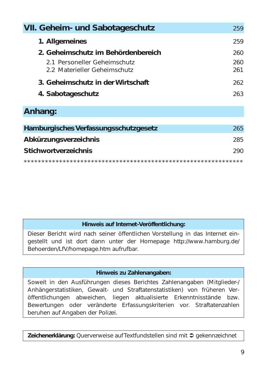 Seite 9 des Verfassungsschutzbericht 1999 Hamburg