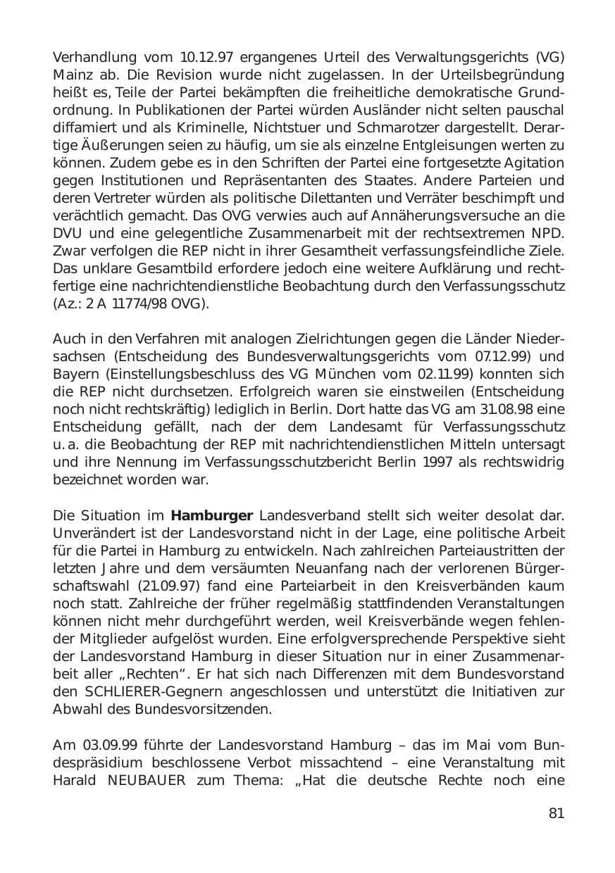 Seite 81 des Verfassungsschutzbericht 1999 Hamburg