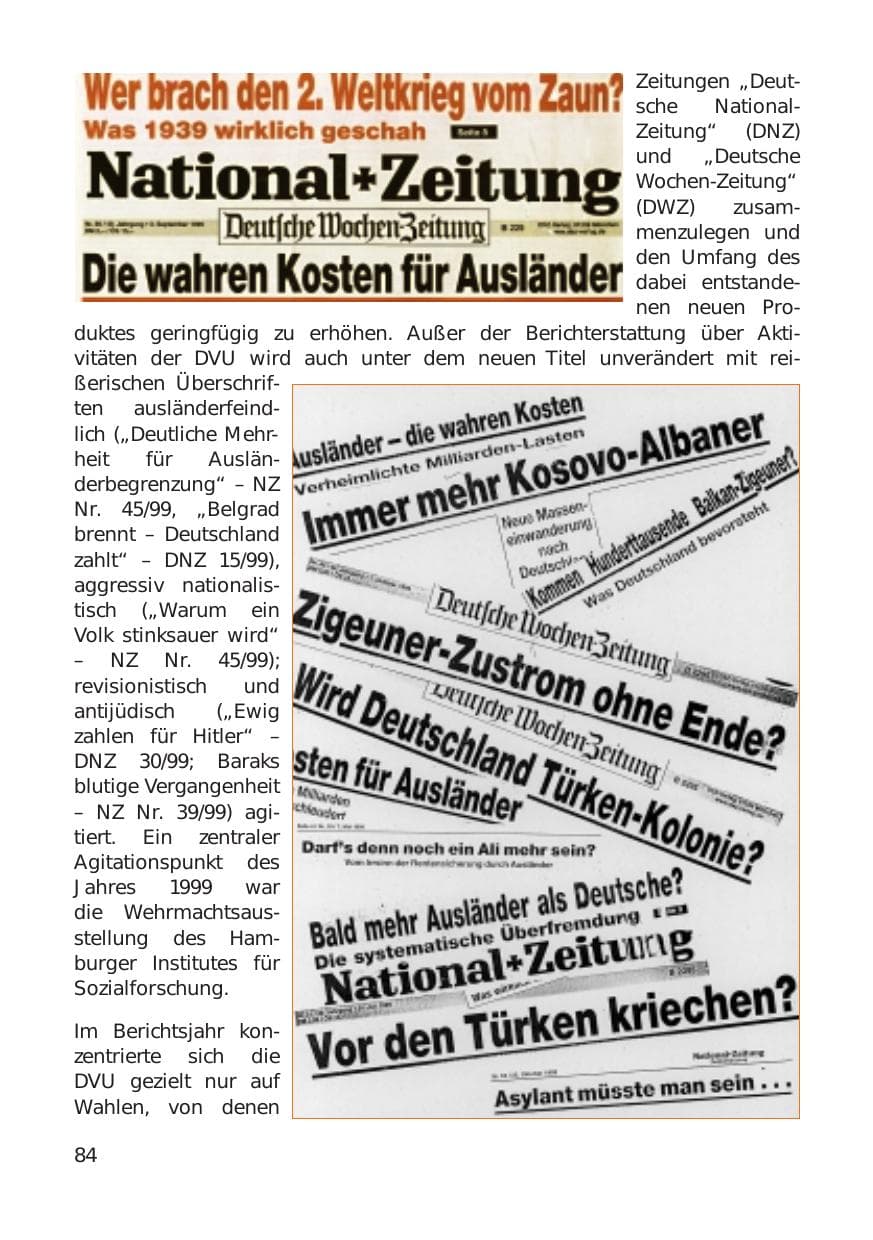 Seite 84 des Verfassungsschutzbericht 1999 Hamburg