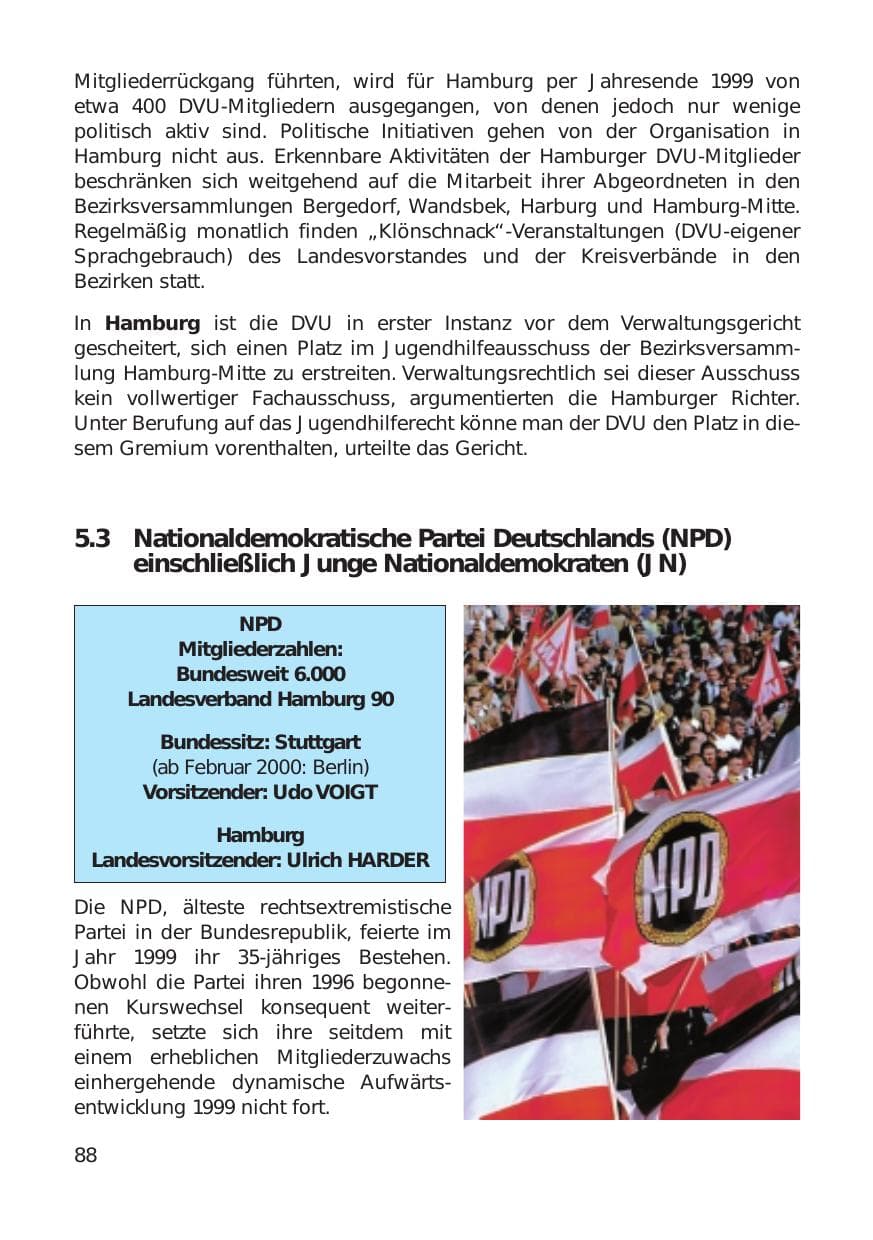 Seite 88 des Verfassungsschutzbericht 1999 Hamburg