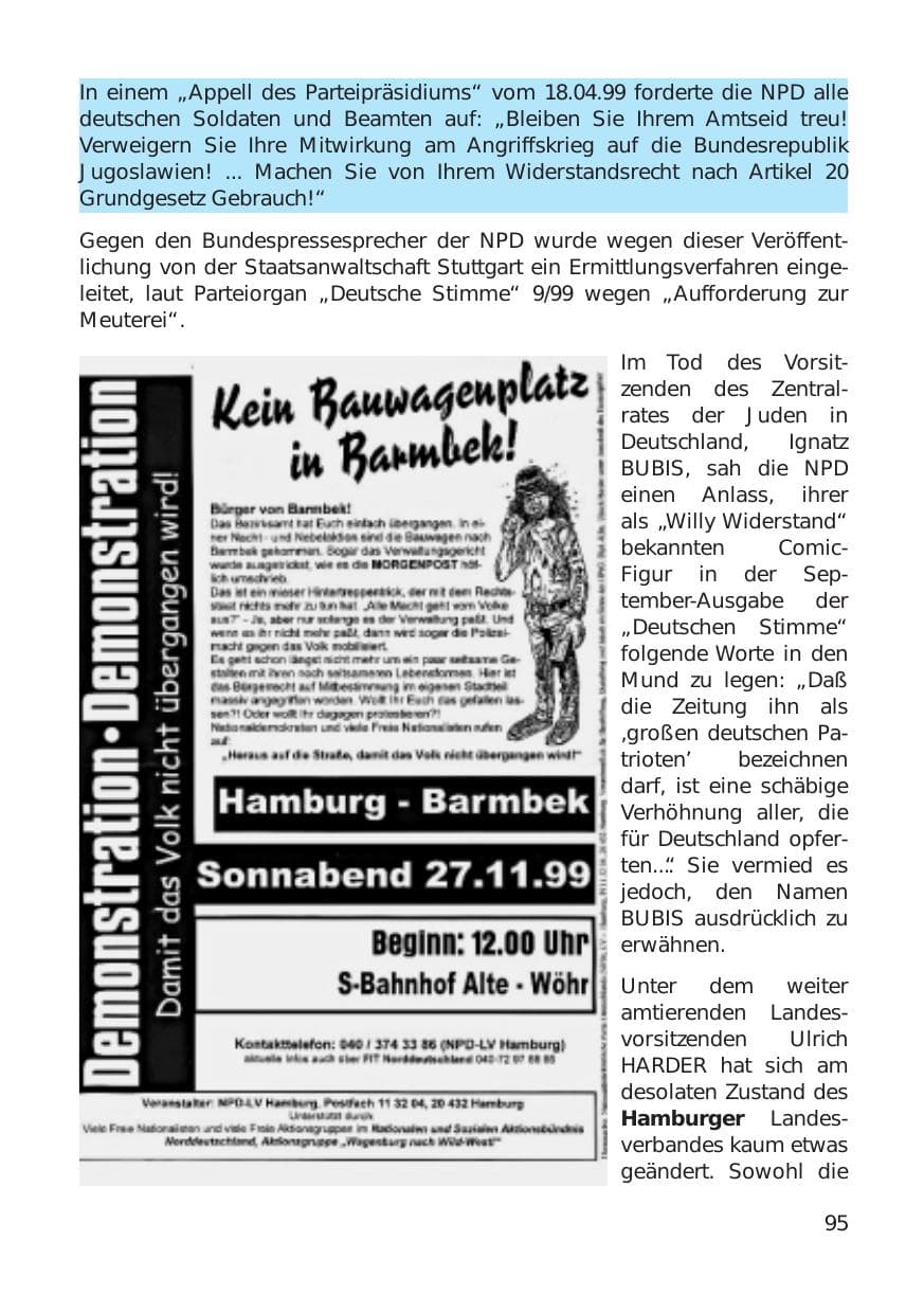 Seite 95 des Verfassungsschutzbericht 1999 Hamburg