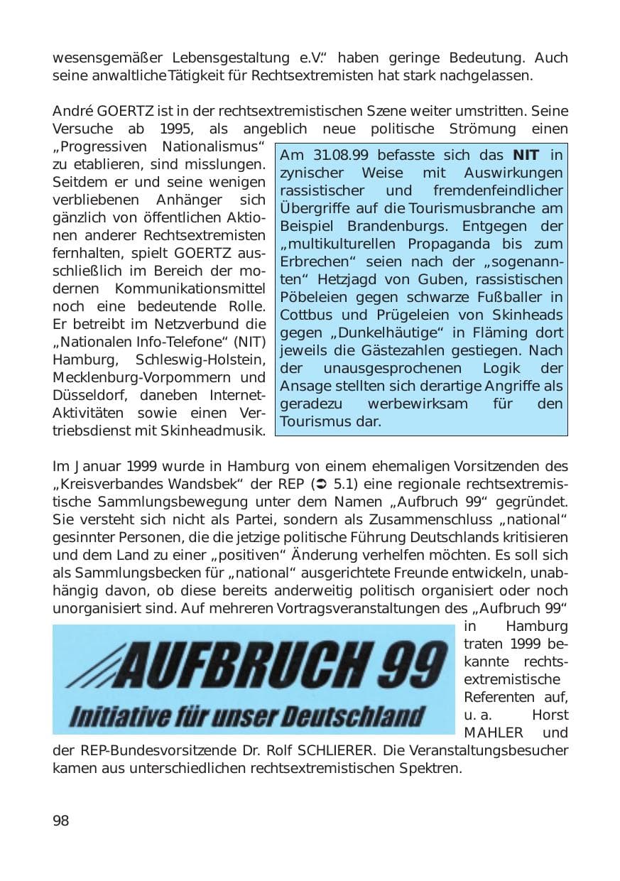 Seite 98 des Verfassungsschutzbericht 1999 Hamburg