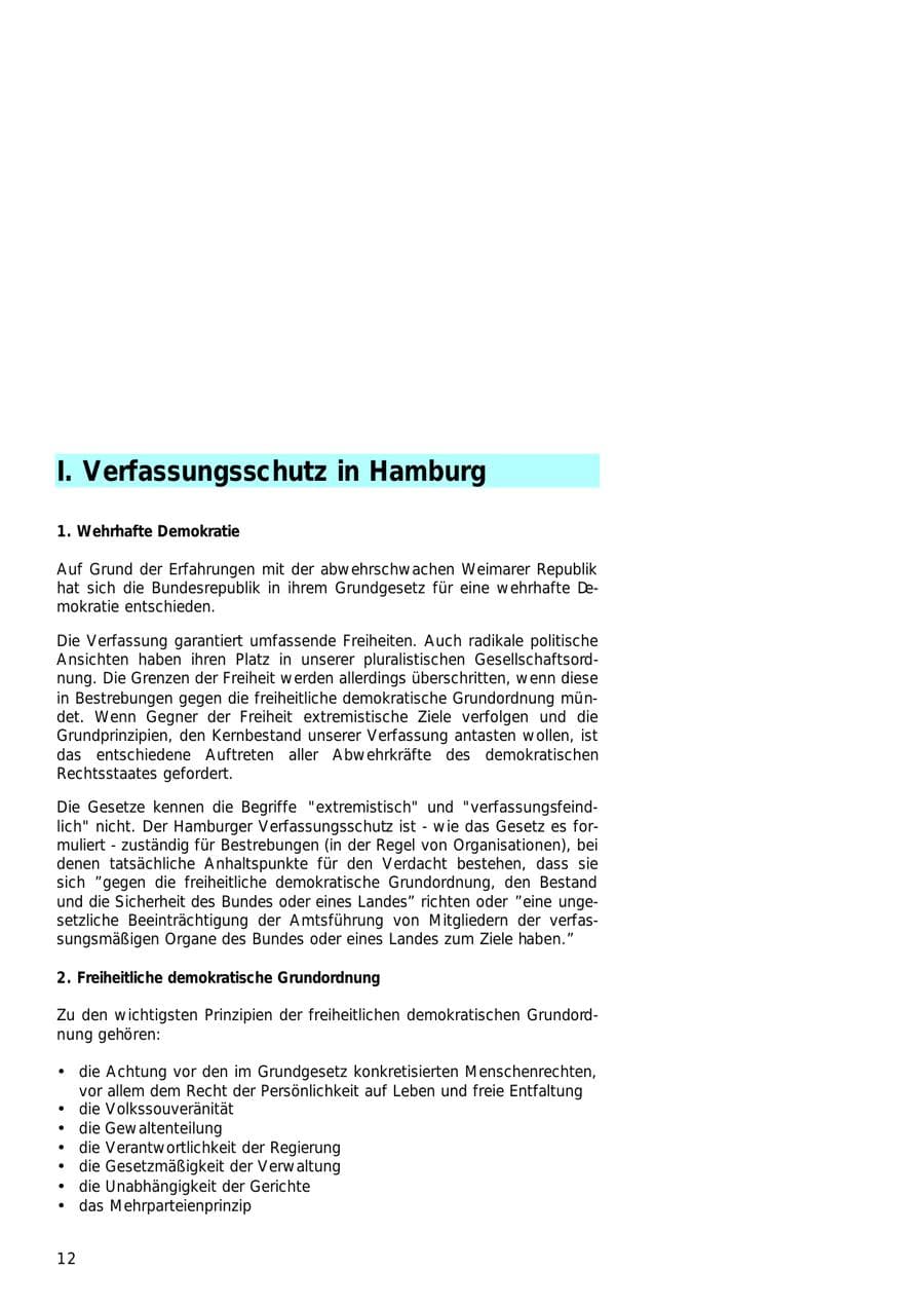 Seite 12 des Verfassungsschutzbericht 2000 Hamburg