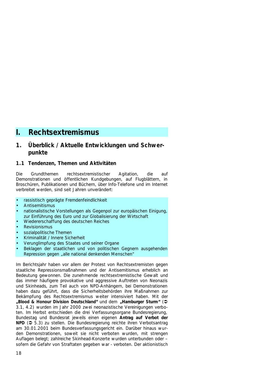 Seite 18 des Verfassungsschutzbericht 2000 Hamburg